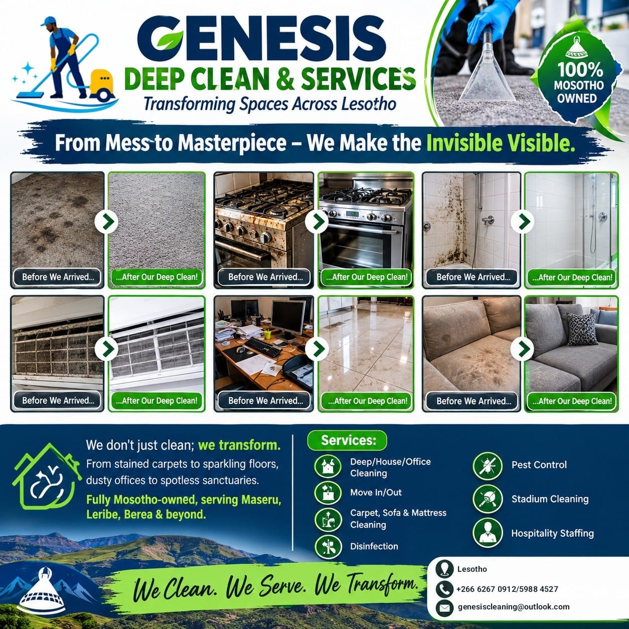 The transformation is real!.. see what Genesis Deep cleaning can do for your space. book now 266 626