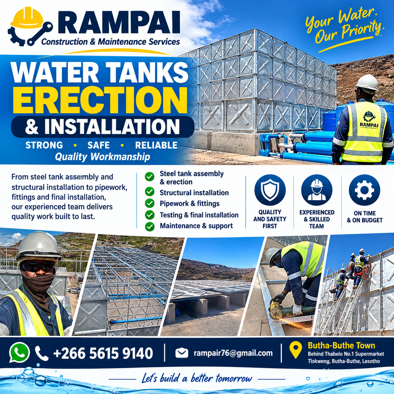 Are you planning a water tank project? Rampai Fabrication is here to help! We specialize in the erec