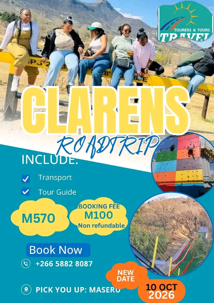 Travel to Clarens with us and only 4 seats available now.  Pick you up point:MASERU.   For your seam