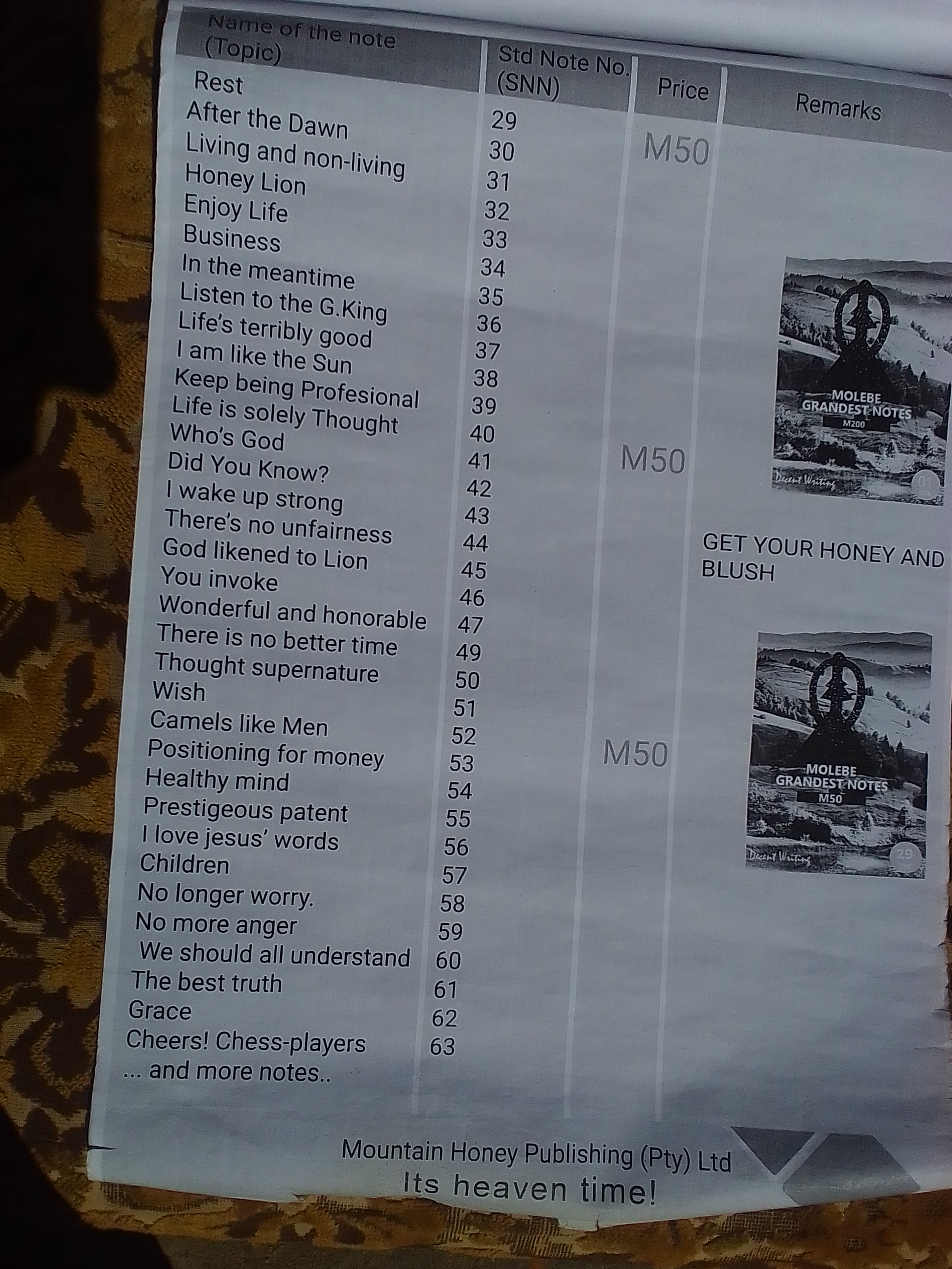MOLEBE GRANDEST NOTES