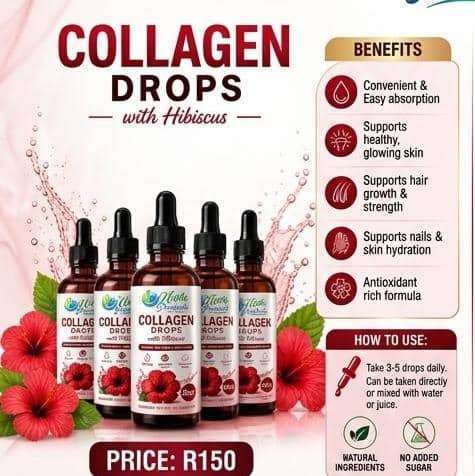 Collagen drops ntse li fumaneha ka M150.00 ,li etsa latlalo le letlee le senang li chubaba,dark spot