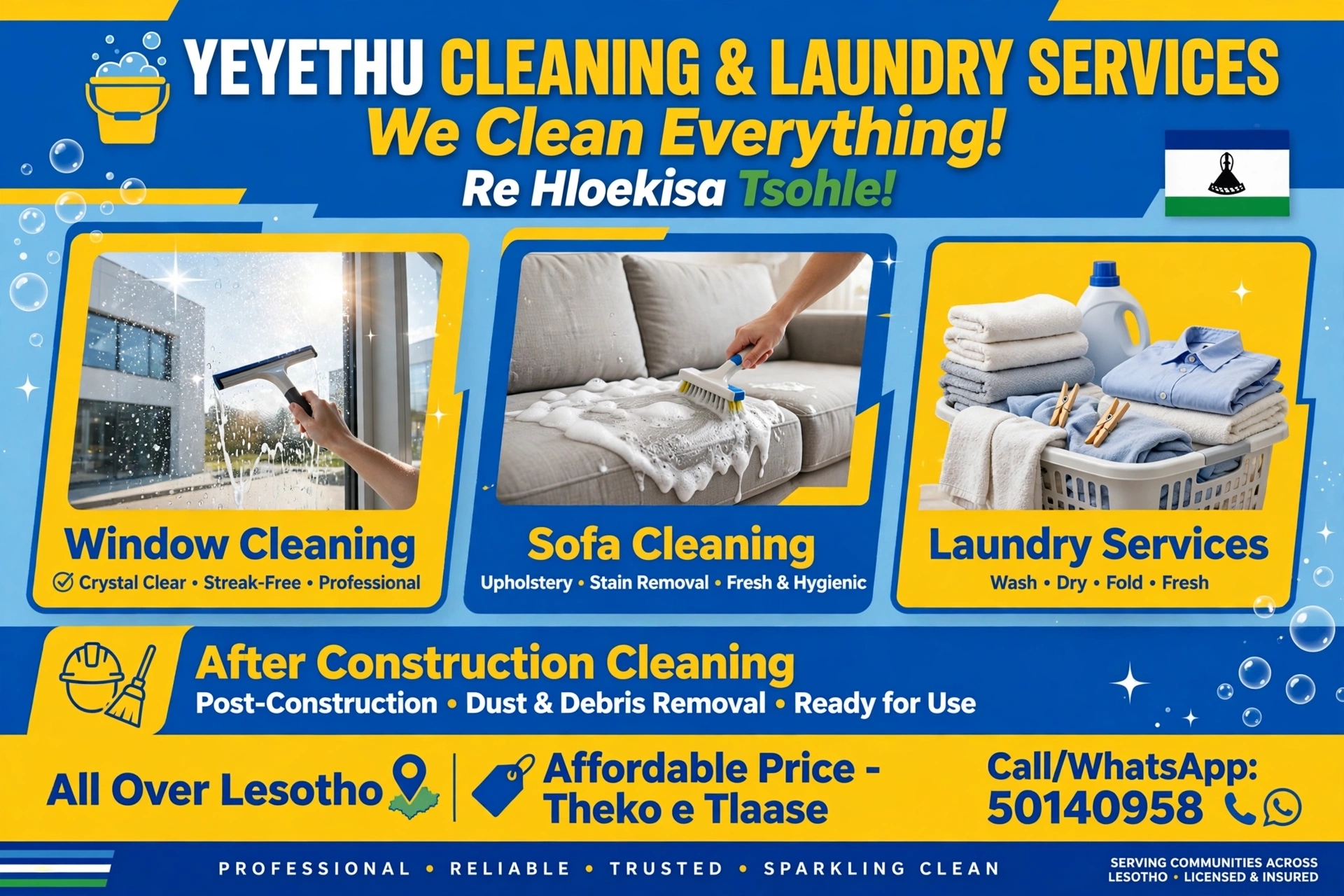 Yeyethu cleaning company ele thusa ka hohloekisa malapeng office le likhoebong reetsa Deep cleaning 