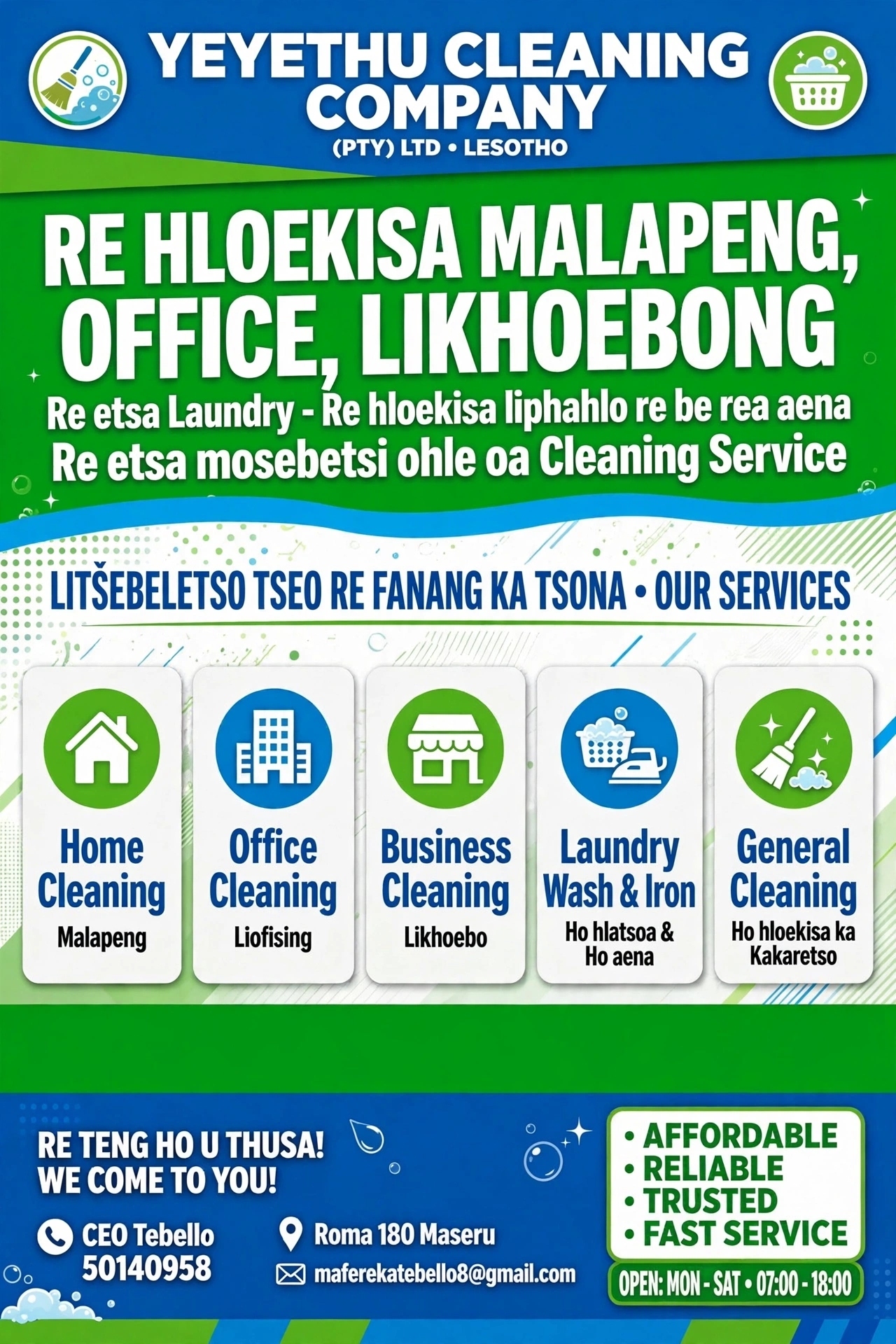 Reothusa ka cleaning service eohle malapeng le liphahlo tsa hao reea lihlatsoa rea ea li aena leliko