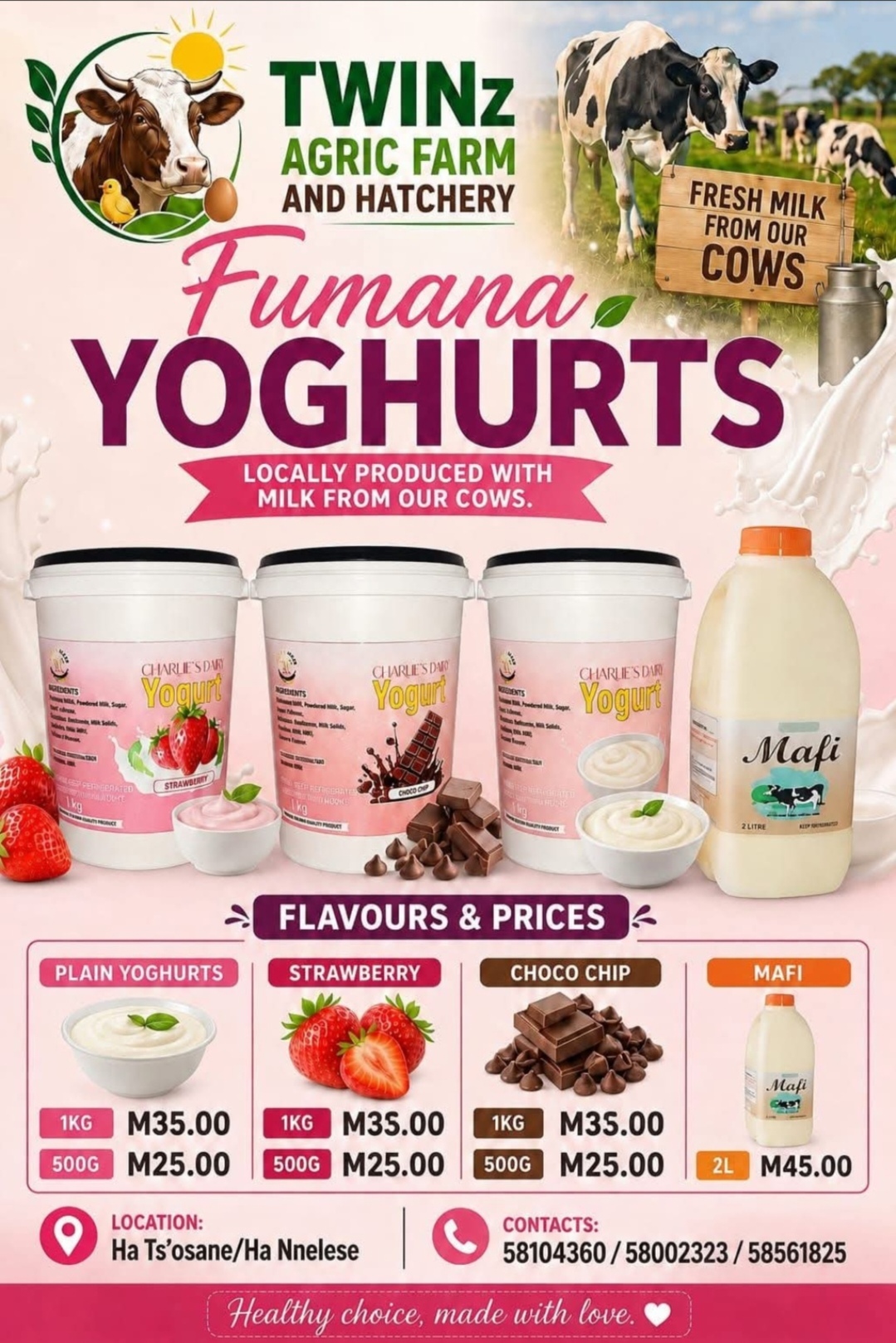 Twinz Agric Farm and hatchery re ba hlaisi ebile re barekisi ba Lebese la mafi le le fresh